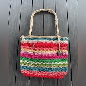 THE SAK Purse Rainbow Multicolor Crochet Knit Shoulder bag full Zip Boho